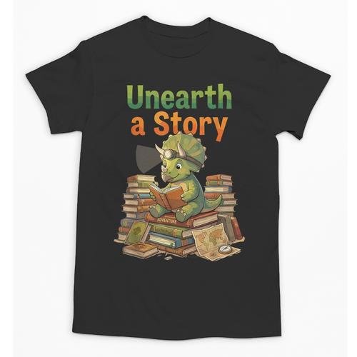 Unearth a Story Triceratops Dinosaur Reading Books Cute Dino Unisex T-Shirt - Bookorys