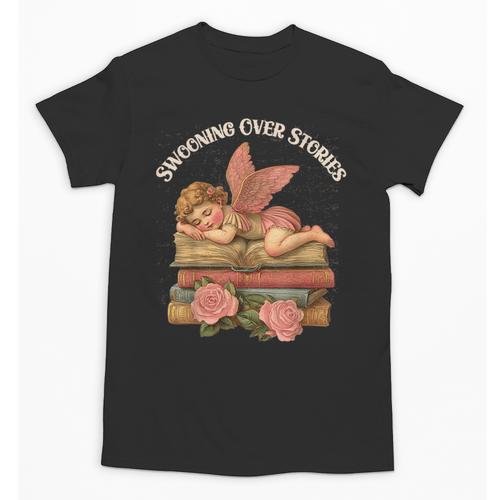 Valentine's Swooning Over Stories Cupid And Book Lover Tee Unisex T-Shirt - Bookorys