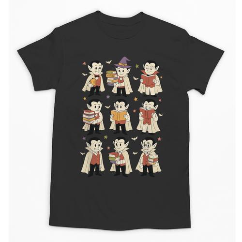 Vampire Reading Books Halloween Cute Teens Kids Unisex T-Shirt - Bookorys