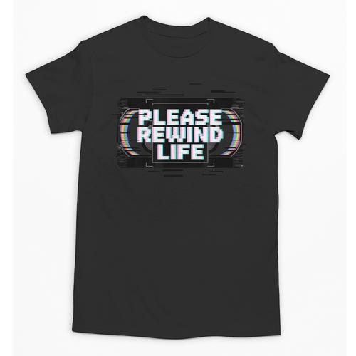 VHS Tape Rewind Glitch 90s Retro Nostalgia Please Rewind Unisex T-Shirt - Figerry