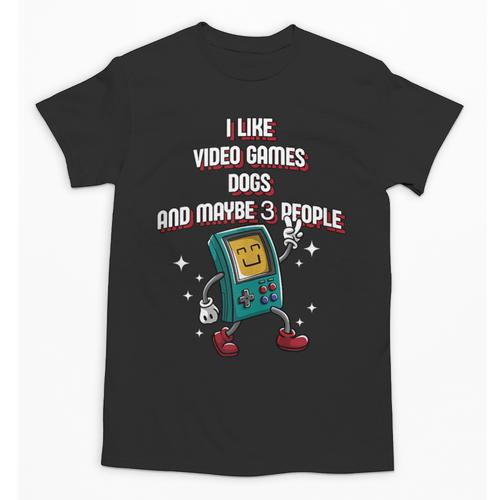 I Like Video Games Dogs And Maybe 3 People Gamer Introvert Unisex T-Shirt - Raresse