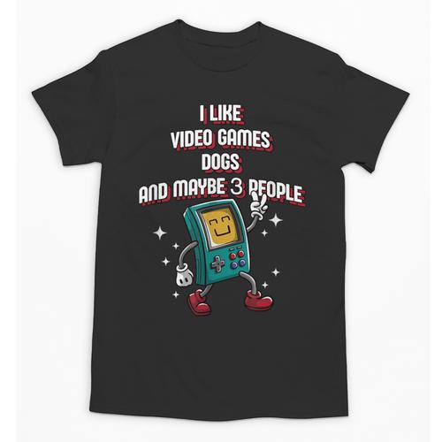 I Like Video Games Dogs And Maybe 3 People Gamer Introvert Unisex T-Shirt - Raresse