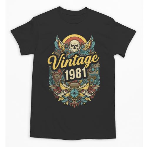 Vintage 1981 Retro Badge Nostalgia Eighties Compass Skull Unisex T-Shirt - Figerry