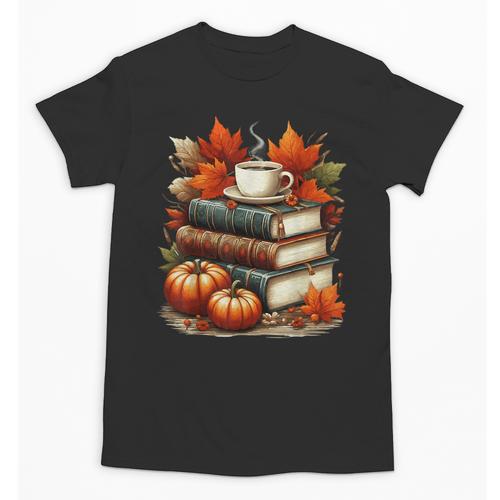 Vintage Autumn Books Coffee Pumpkin Fall Reading Unisex T-Shirt - Bookorys DE