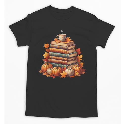 Vintage Autumn Books Pumpkin Coffee Book Lover Reading Unisex T-Shirt - Bookorys