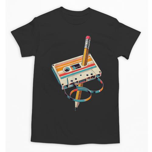 Vintage Cassette Tape And Pencil Nostalgia Party 70s 80s 90s Unisex T-Shirt - Figerry