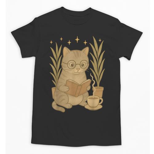 Vintage Cat Reading Book Lover Retro Kitten Cottagecore Unisex T-Shirt - Bookorys AU