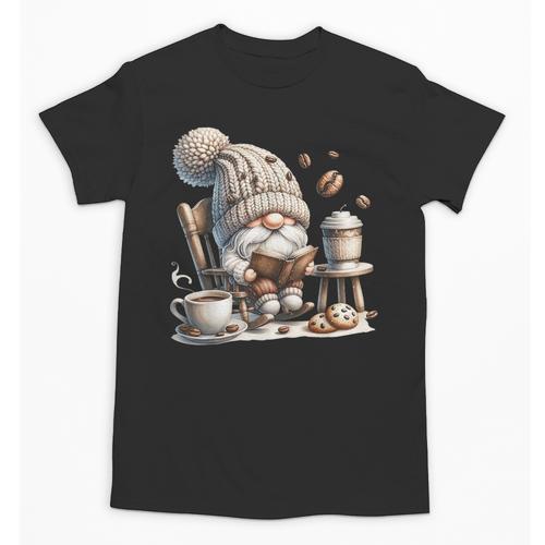 Vintage Cute Gnome Reading Book Coffee Cute Gnome Graphic Unisex T-Shirt - Bookorys UK