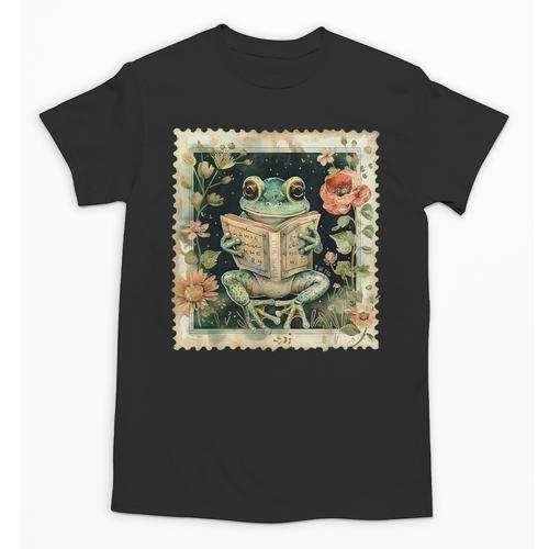 Vintage Frog Reading Book Bookish Cottagecore Unisex T-Shirt - Bookorys