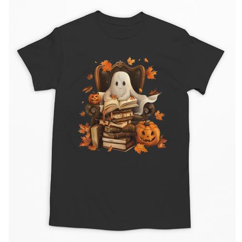 Vintage Ghost Book Reading Pumpkin Gothic Halloween Teachers Unisex T-Shirt - Bookorys AU