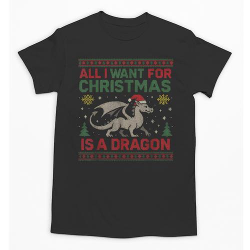 All I Want For Christmas Is A Dragon & Books Ugly Sweater Unisex T-Shirt - Bookorys AU