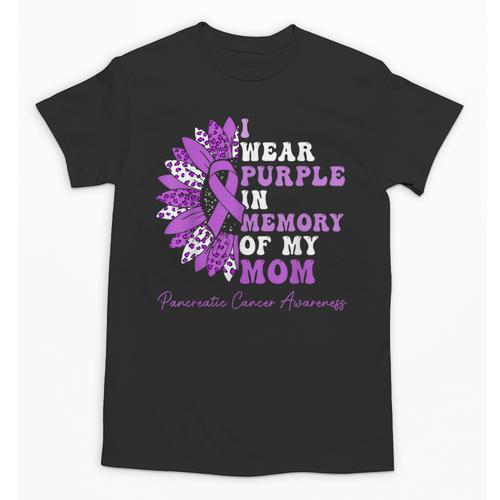 I Wear Purple In Memory Of My Mom Pancreatic Cancer Ribbon Unisex T-Shirt - Easessy