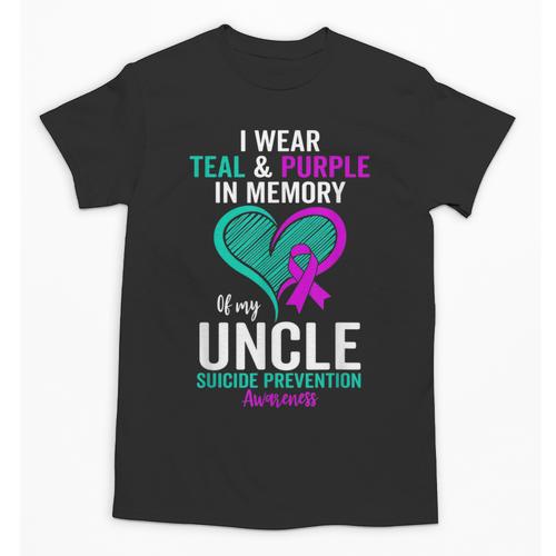 I Wear Teal And Purple In Memory Of My Uncle Mental Health Unisex T-Shirt - Easessy