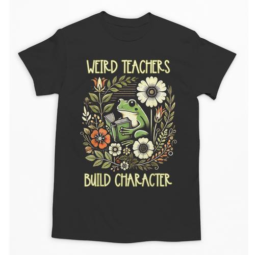 Weird Teachers Build Character Frog Reading Book Librarian Unisex T-Shirt - Bookorys UK