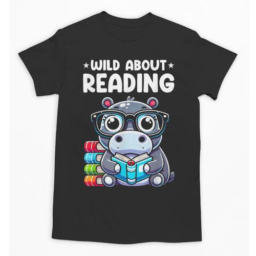 Wild About Reading Book Lover Hippo Unisex T-Shirt - Bookorys CA