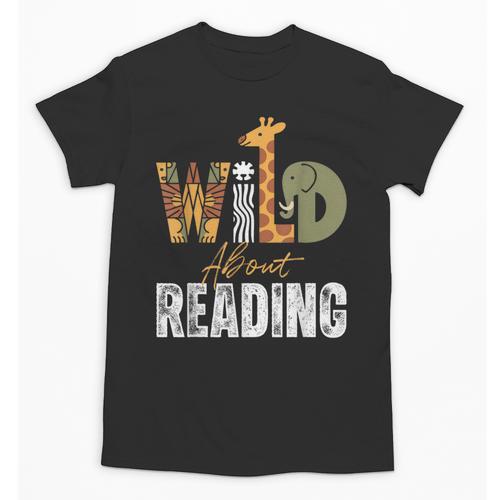 Wild About Reading Books Animal Theme Bookworm Library Day Unisex T-Shirt - Bookorys