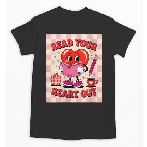 Women's Read Your Heart Out Groovy Bookish Valentine Day Women Girls Unisex T-Shirt - Bookorys CA