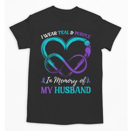 Women's I Wear Teal & Purple In Memory Of My Husband Unisex T-Shirt - Easessy