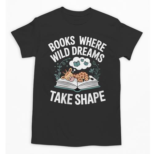 Women's Wild Dreams Reading Giraffe Book Reader Zoo Animals Kids Unisex T-Shirt - Bookorys UK