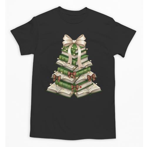 Xmas Tree Books Merry Christmas Coquette Bow Teacher Holiday Unisex T-Shirt - Bookorys CA