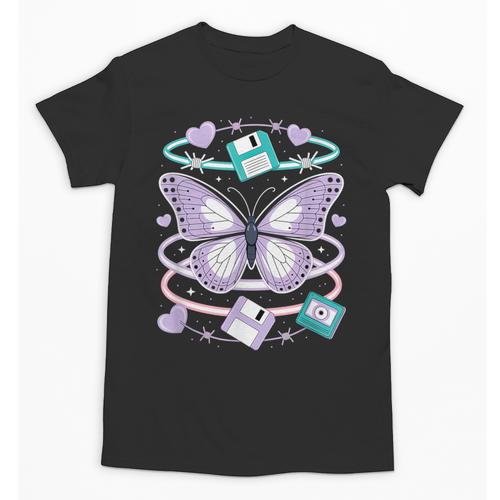 Y2K Butterfly Floppy Disk Art Digital Nostalgia Unisex T-Shirt - Figerry