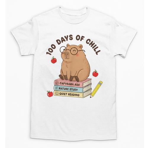 100 Days Of Chill Cute Capybara School Book Lover Unisex T-Shirt - Bookorys UK