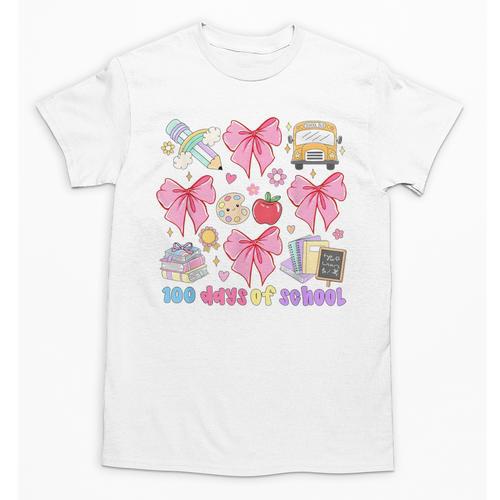 100 Days Of School Coquette Bow School Bus Pencil Books Unisex T-Shirt - Bookorys