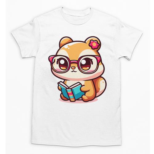 Adorable Book Lover Chipmunk With Reading Glasses Cute Premium Unisex T-Shirt - Bookorys AU