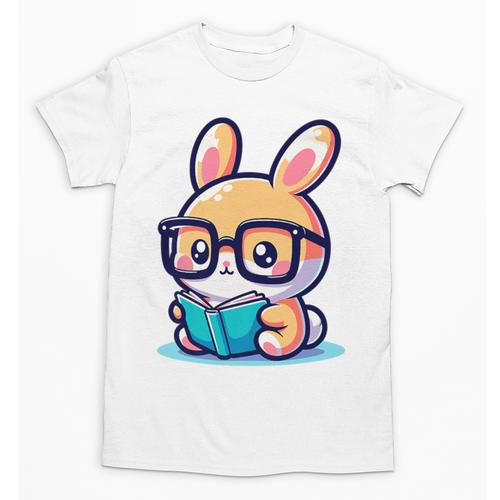 Adorable Book Lover Rabbit With Reading Glasses Cute Premium Unisex T-Shirt - Bookorys