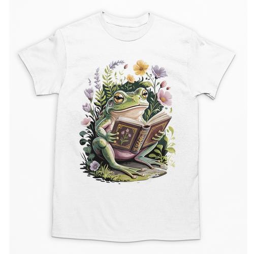 Aesthetic Cottagecore Frog Reading Book Floral Book Lover Unisex T-Shirt - Bookorys