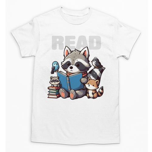 Animals Raccoon Reading Book Librarian Across America Kids Unisex T-Shirt - Bookorys UK