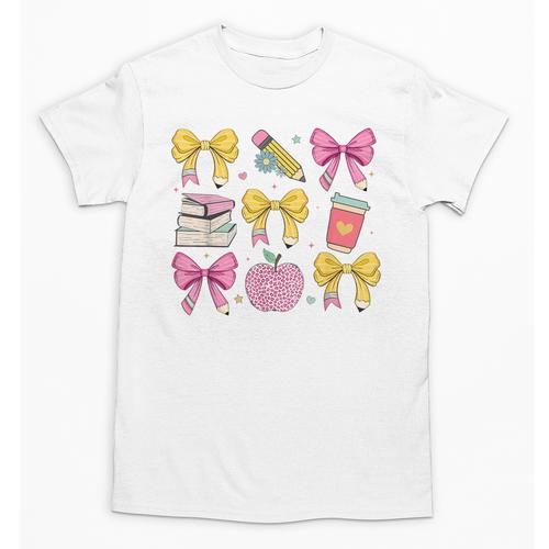 Apple Coquette Bow Books First Day Of School Back To School Unisex T-Shirt - Bookorys
