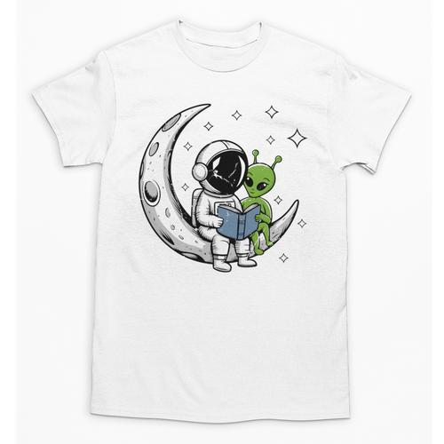 Astronaut Reading Book To Alien Moon Space Astronomy Unisex T-Shirt - Bookorys