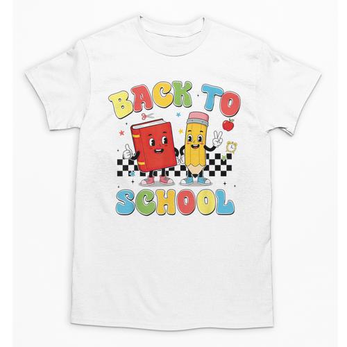 Back To School Checkered Book Pencil Groovy Teacher Student Unisex T-Shirt - Bookorys AU