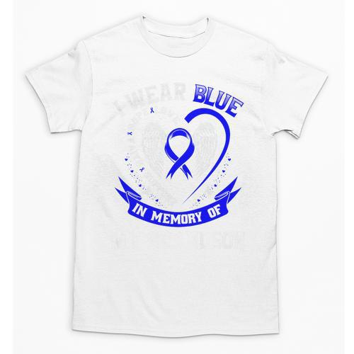 Blue In Memory Of Grandson Colon Cancer Awareness Shirts Premium Unisex T-Shirt - Easessy