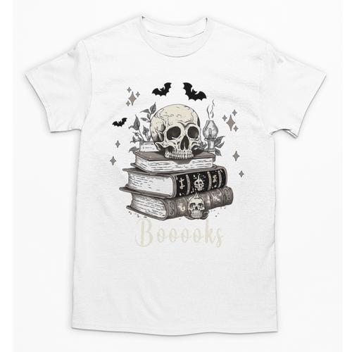 Boo Skeleton Skull Books Halloween Women School Teacher Kid Premium Unisex T-Shirt - Bookorys DE