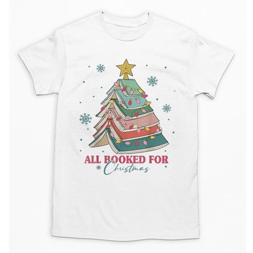 All Booked For Christmas Book Christmas Tree Lights Bookish Unisex T-Shirt - Bookorys