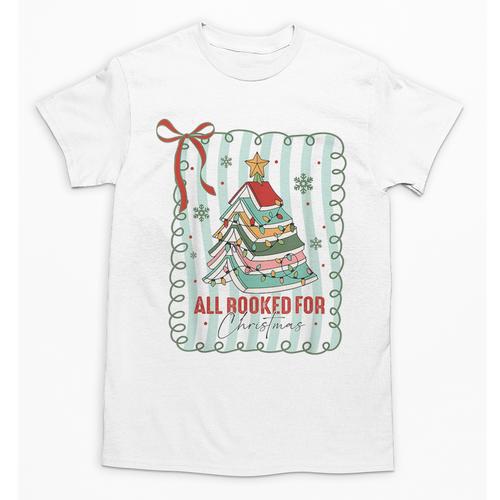 All Booked For Christmas Book Xmas Tree Coquette Bow Lights Unisex T-Shirt - Bookorys AU