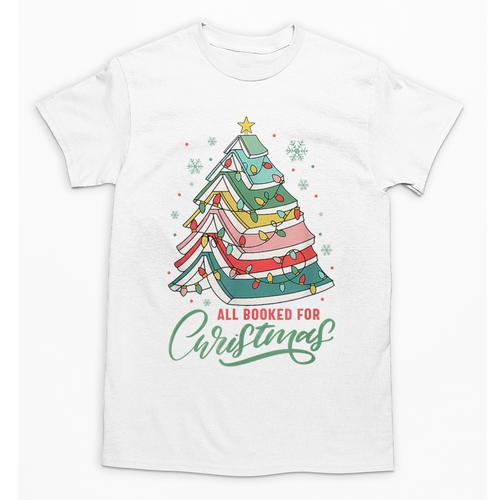 All Booked For Christmas Book Xmas Tree Lights Reading Girly Unisex T-Shirt - Bookorys AU