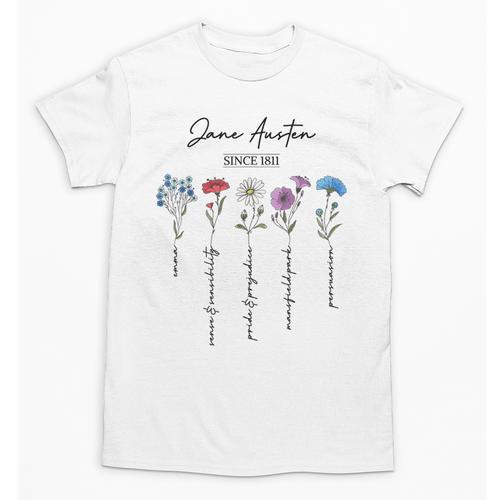 Bookish Feminist Jane Austen Fan Jane Austen Flower Books Unisex T-Shirt - Bookorys