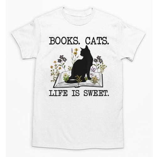 Books Cats Life Is Sweet Cat Book Lover Men Women Teen Unisex T-Shirt - Bookorys DE