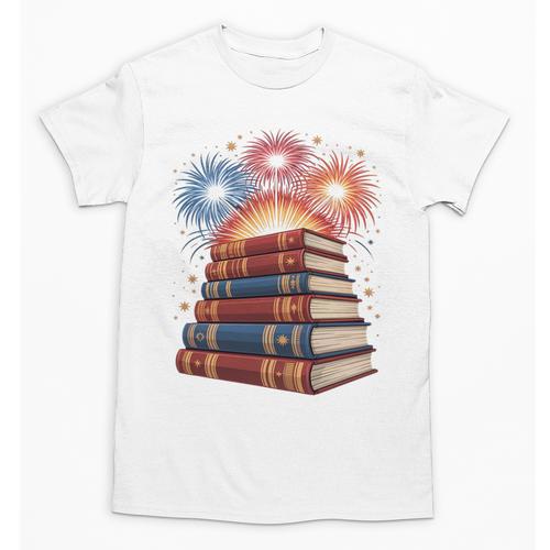 Books Fireworks 4th Of July Bookworm Patriotic Reader Unisex T-Shirt - Bookorys