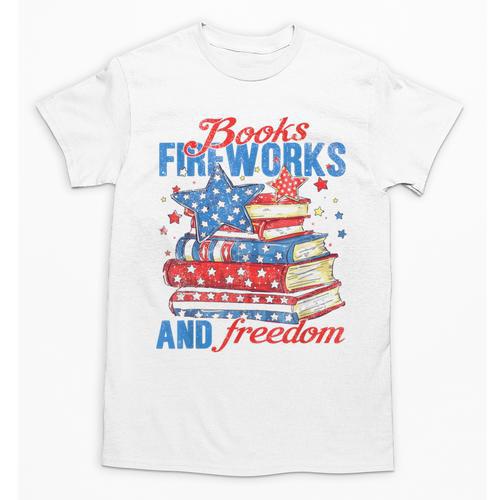 Books Fireworks And Freedom 4th Of July Book Lover Unisex T-Shirt - Bookorys