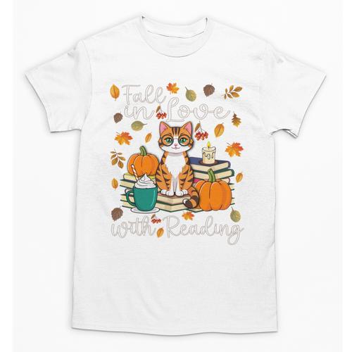 Cat Fall In Love With Reading Book Lover Autumn Unisex T-Shirt - Bookorys CA