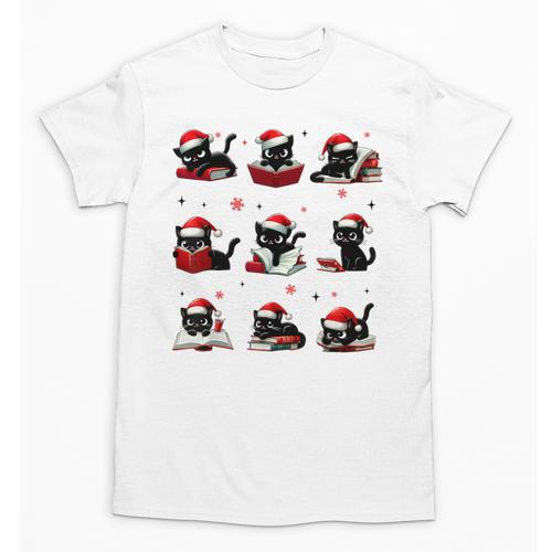 Cat Reading Books Lover Christmas Cat Lover Xmas Unisex T-Shirt - Bookorys DE