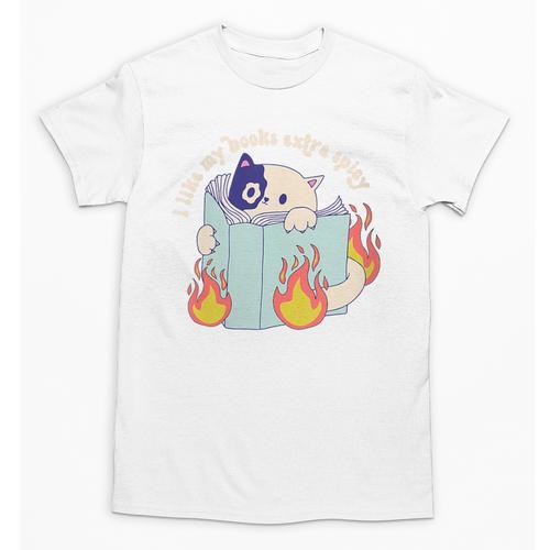 Cat Reading a Romance BookI Like My Books Extra Spicy Unisex T-Shirt - Bookorys AU