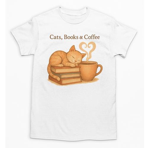 Cats Books And Coffee Heart Cozy Cat Lover Bookworm Readers Unisex T-Shirt - Bookorys DE