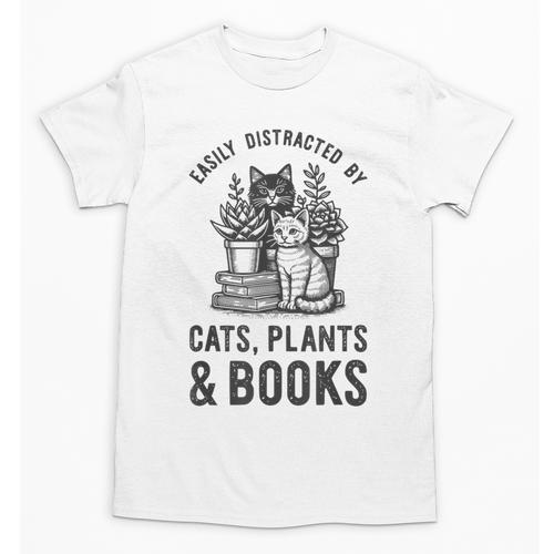 Cats Plants And Books Shirt Plant Lover Gardening Unisex T-Shirt - Bookorys AU