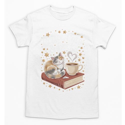 Coffee Cats & Books Cute Cat Book Lover Reading Unisex T-Shirt - Bookorys