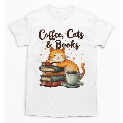 Coffee Cats And Books Lover For Women & Girls Coffee Unisex T-Shirt - Bookorys